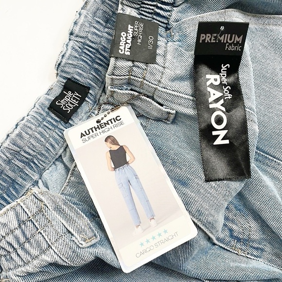 NEW Simple Society Super High Rise Cargo Straight denim jeans - Picture 6 of 7